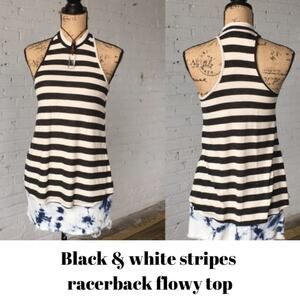 Black & white stripes racerback flowy top S/M EUC